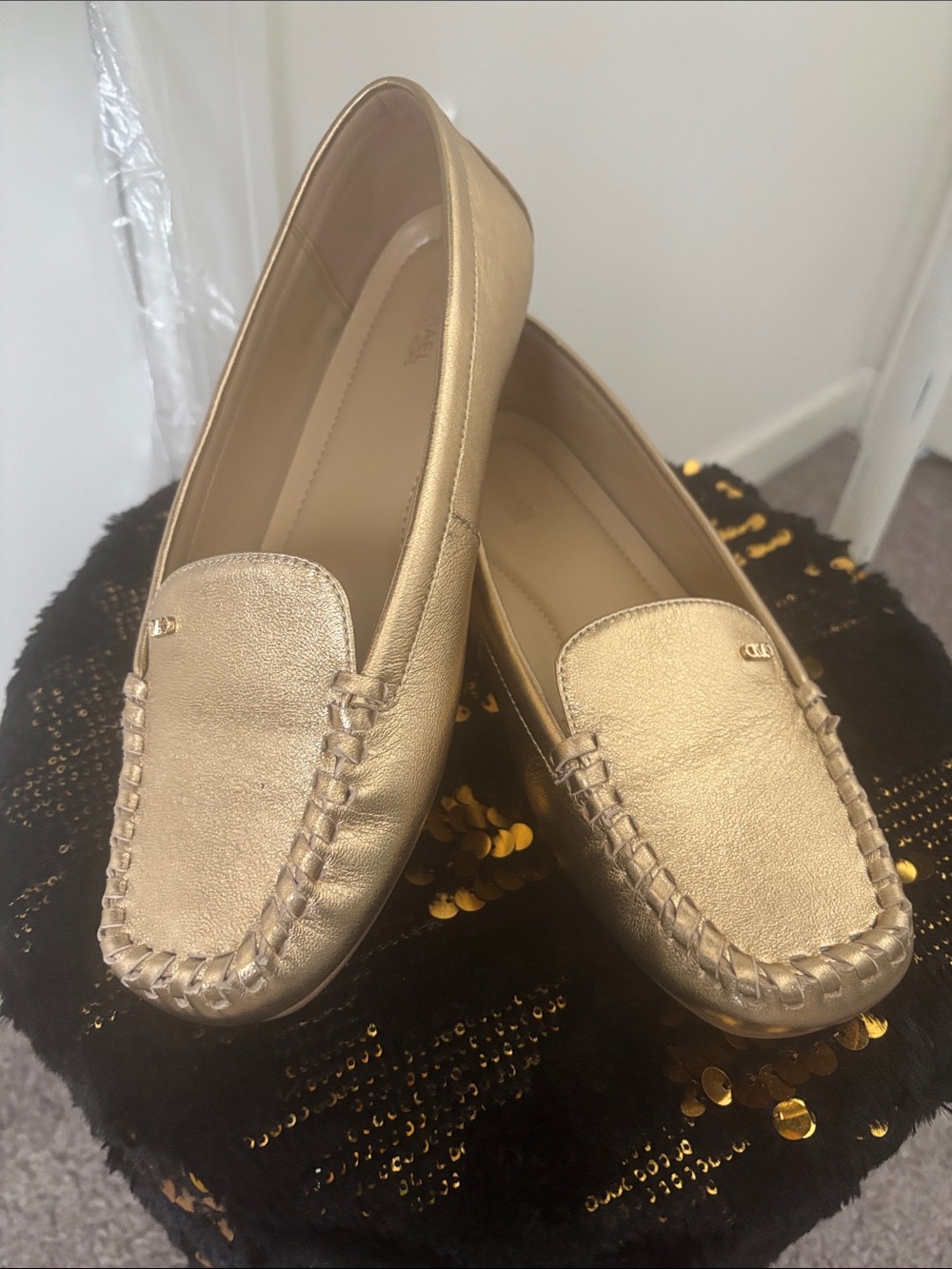 Michael Kors Metallic Gold Leather Moccasin Loafers